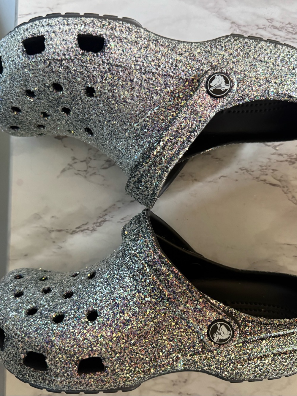 Crocs Glitter Clogs Silver Rainbow 🌈 Womens 8 Sparkle Casual Comfort - Picture 12 of 13